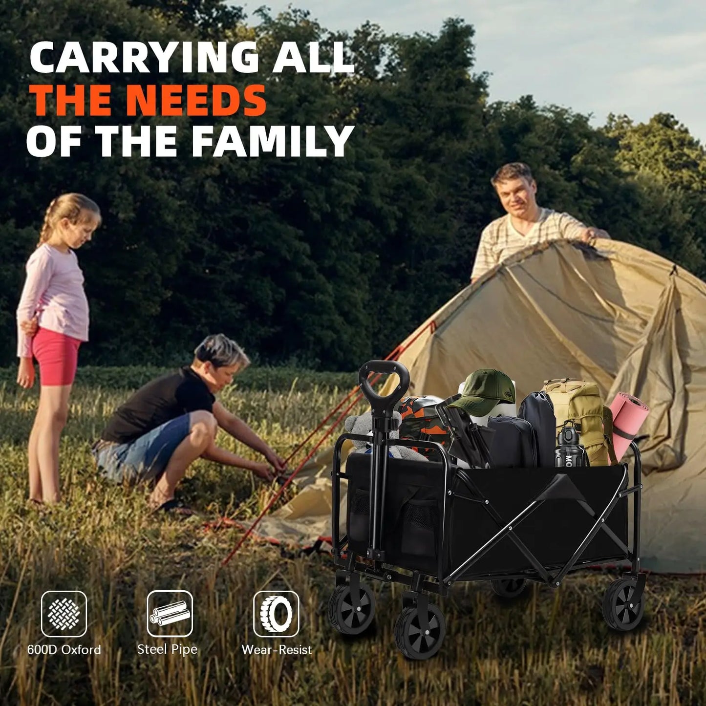 Collapsible Folding Utility Beach Cart Wagon Heavy Duty Large Capacity Fold Wagon Ourdoor Trolley Portable Garden Camping Cart