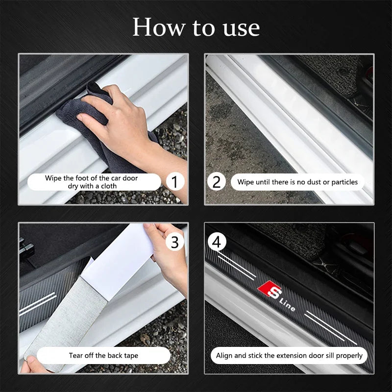 1/4/5Pcs Car Door Sill Scuff Plate Decor Carbon Fiber Stickers For Audi Sline A3 A1 A4 B8 B7 A6 C7 A5 A7 A8 B9 B6 C6 Q2 Q3 Q5 Q7