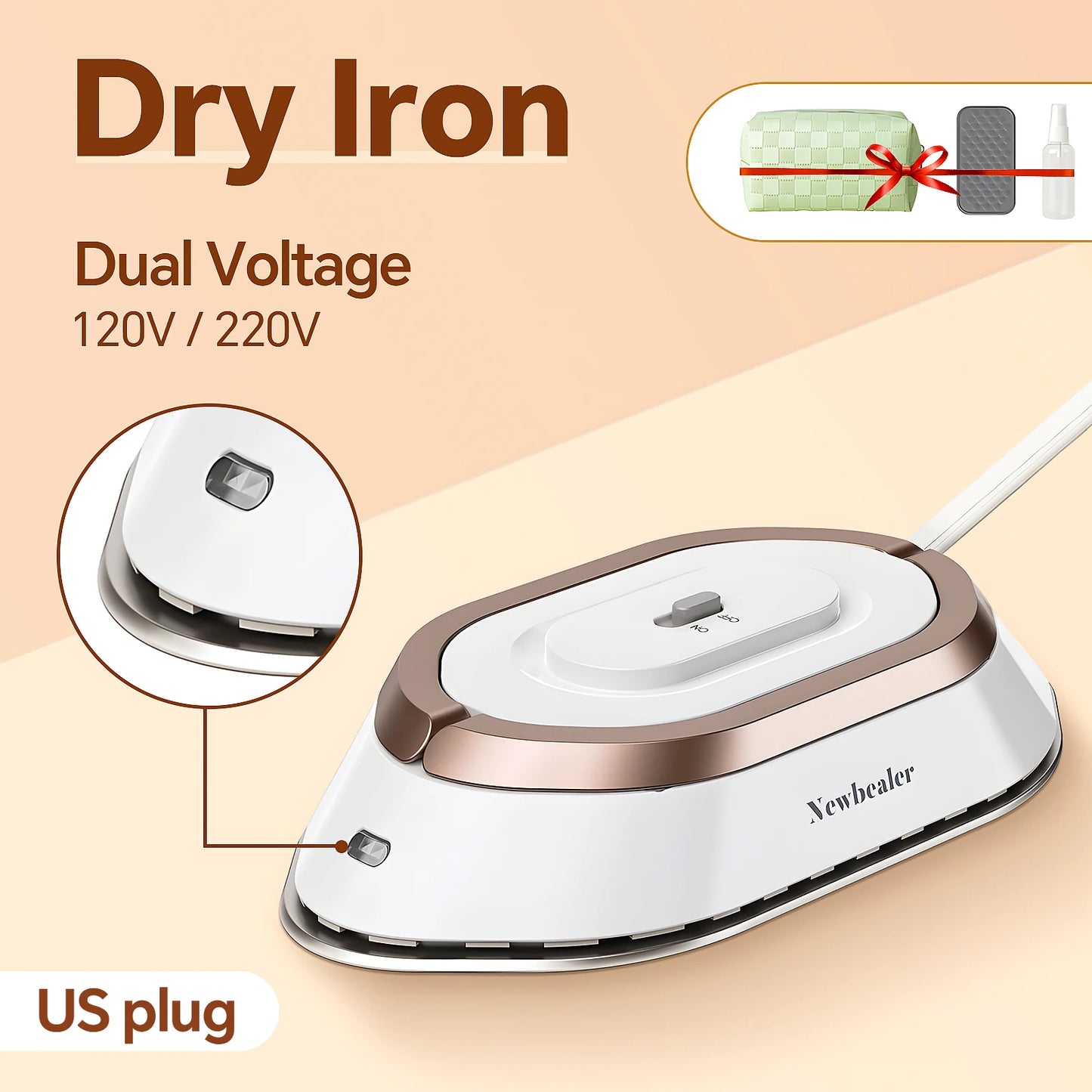 Portable Electric Iron Dual Voltage 110V/220V 30S Preheating Non-steam Travel Mini Dry Iron for Quilting Sewing Clothes