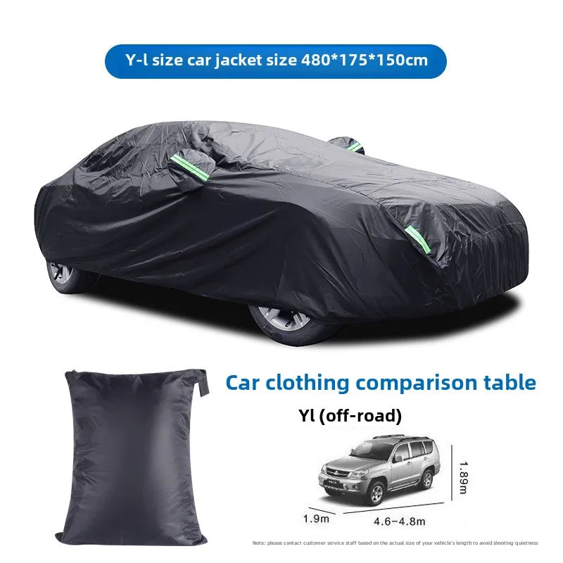 Black Silver Coated Rainproof Sunscreen Reflective Strip Outdoor Sunshade Dust Proof Protection Hatchback Sedan SUV Car Cover