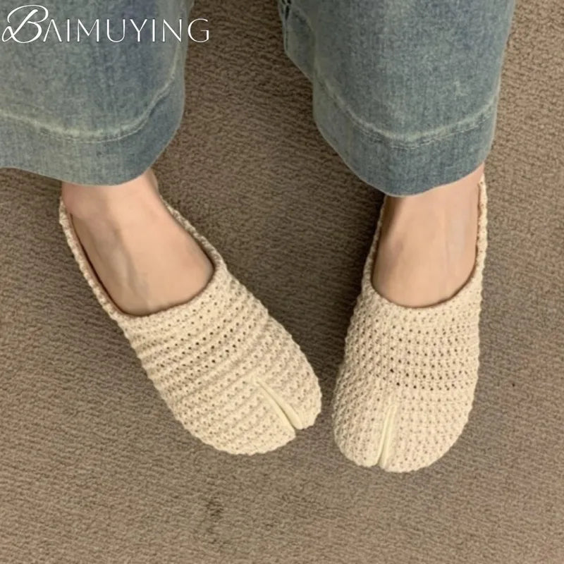 Weave Women Split Toe Sandals Flats Casual Slippers Mules Shoes Woman Summer 2025 Trend Comfort Slides Dress Sandalias De Mujer