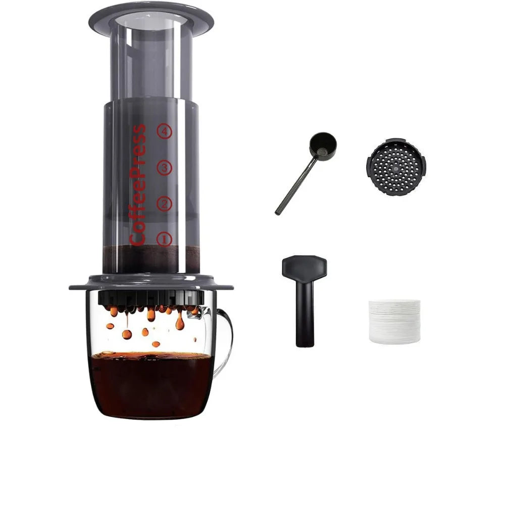 Portable Coffee Kettle Transparent Anti-slip Press Coffee Pot French Style Light Weight Hand Pour Coffee Maker Camping
