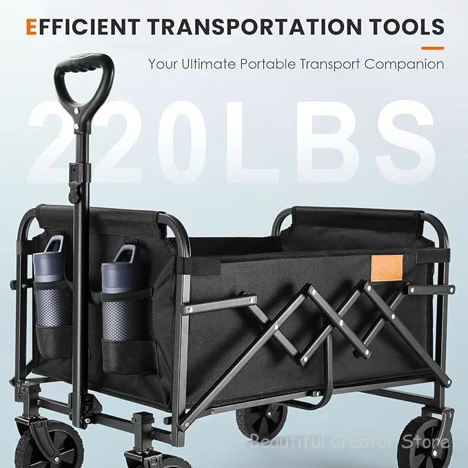 Collapsible Folding Utility Beach Cart Wagon Heavy Duty Large Capacity Fold Wagon Ourdoor Trolley Portable Garden Camping Cart