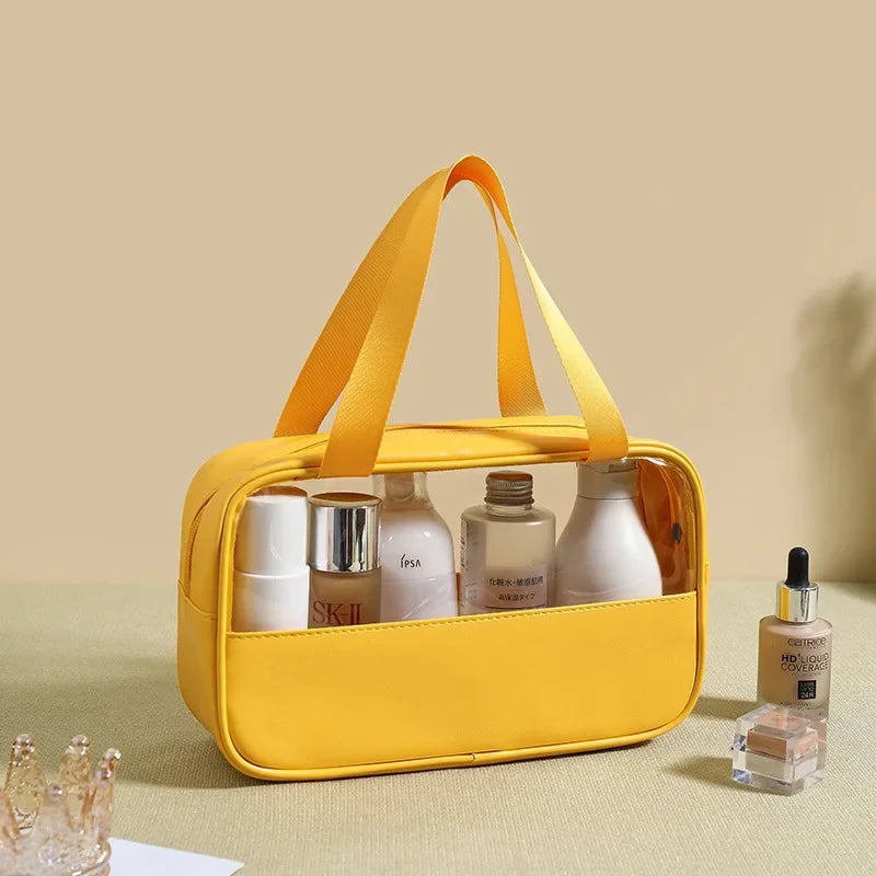 Personalized Embroidery Stitching Cosmetic Bag PVC Translucent Large-Capacity Bath Bag PU Waterproof Portable Travel Storage Bag