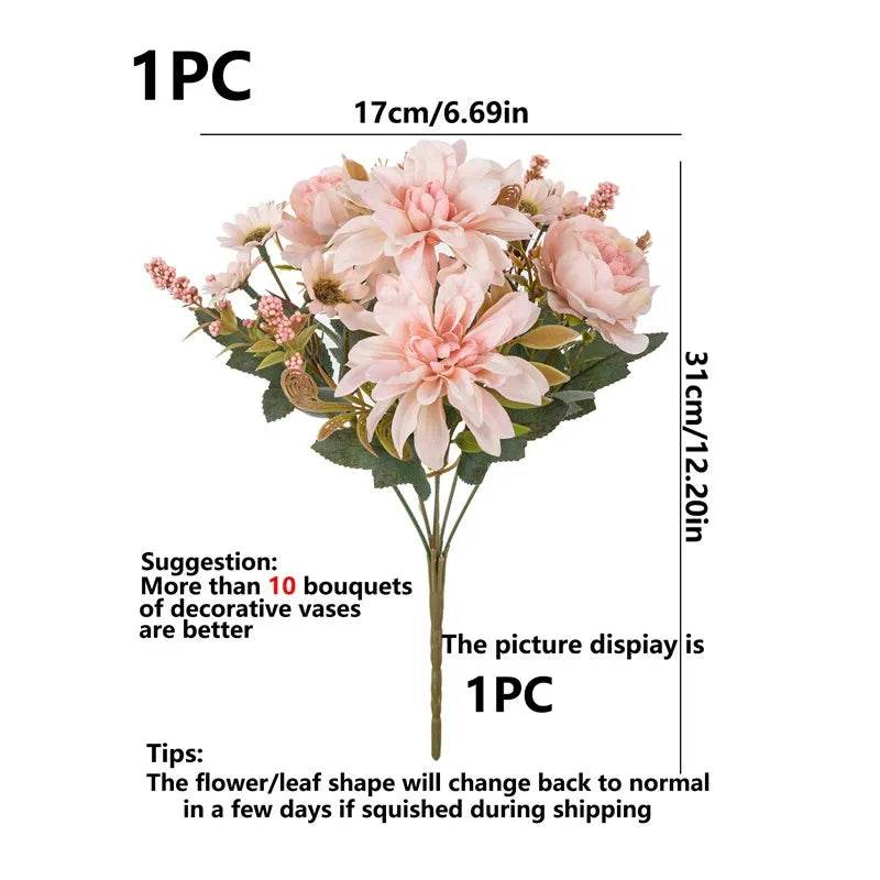 1Pc Hot sale Artificial Flower Silk Dahlia Rose daisy Christmas Home Decoration Bonsai Room Wedding Bridal Bouquet Party Diy box - P12 Hub Europe