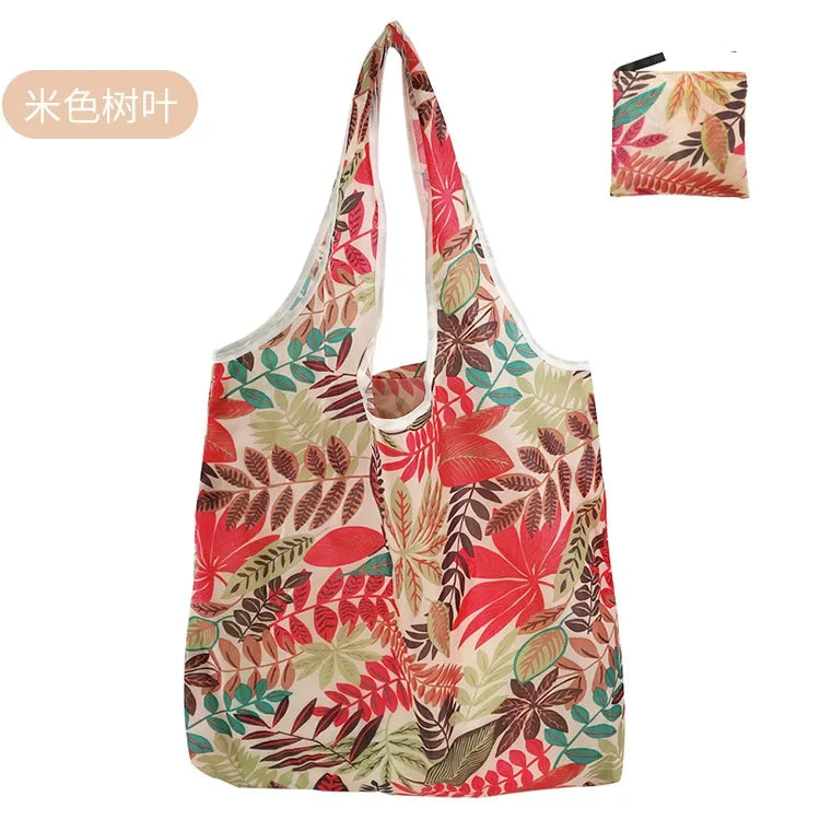 Fashion Printing Foldable Eco-Friendly Shopping Bag Tote Folding Pouch Handbags Reusable Large-capacity for Travel Grocery Bag