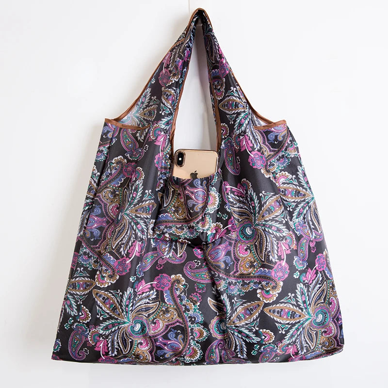 Big Size Thick Nylon Large Tote ECO Reusable Polyester Portable Shoulder Women's Handbags Folding Pouch Shopping Bag Foldable