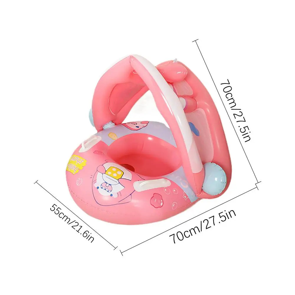 Summer Baby Float with Canopy Baby Pool Tube with Canopy Sun Protection Kids Water Ring with Seat for 6-36 Months Boys and Girls