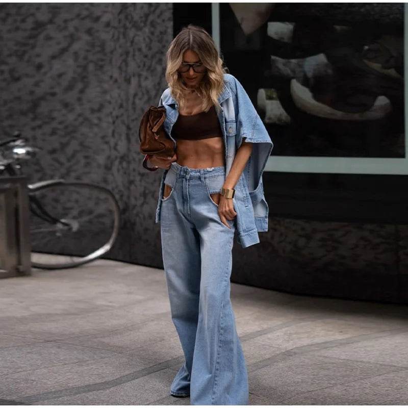 Women's Oversized Denim Two-Piece Set - P12 Hub Europe