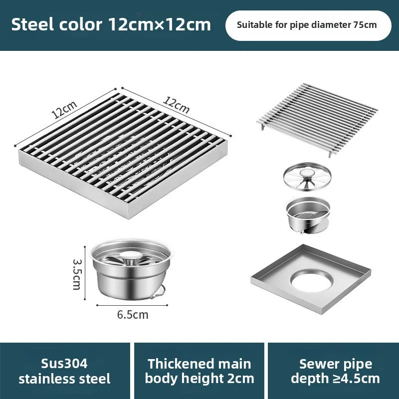 Bathroom high drainage floor drain, outdoor large-diameter thickened 304 stainless steel floor drain