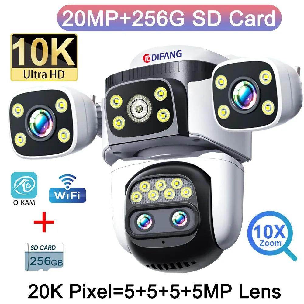 Camera 4-Lens PTZ WiFi 10K/20MP, 10x Zoom, 720° View - P12 Hub Europe