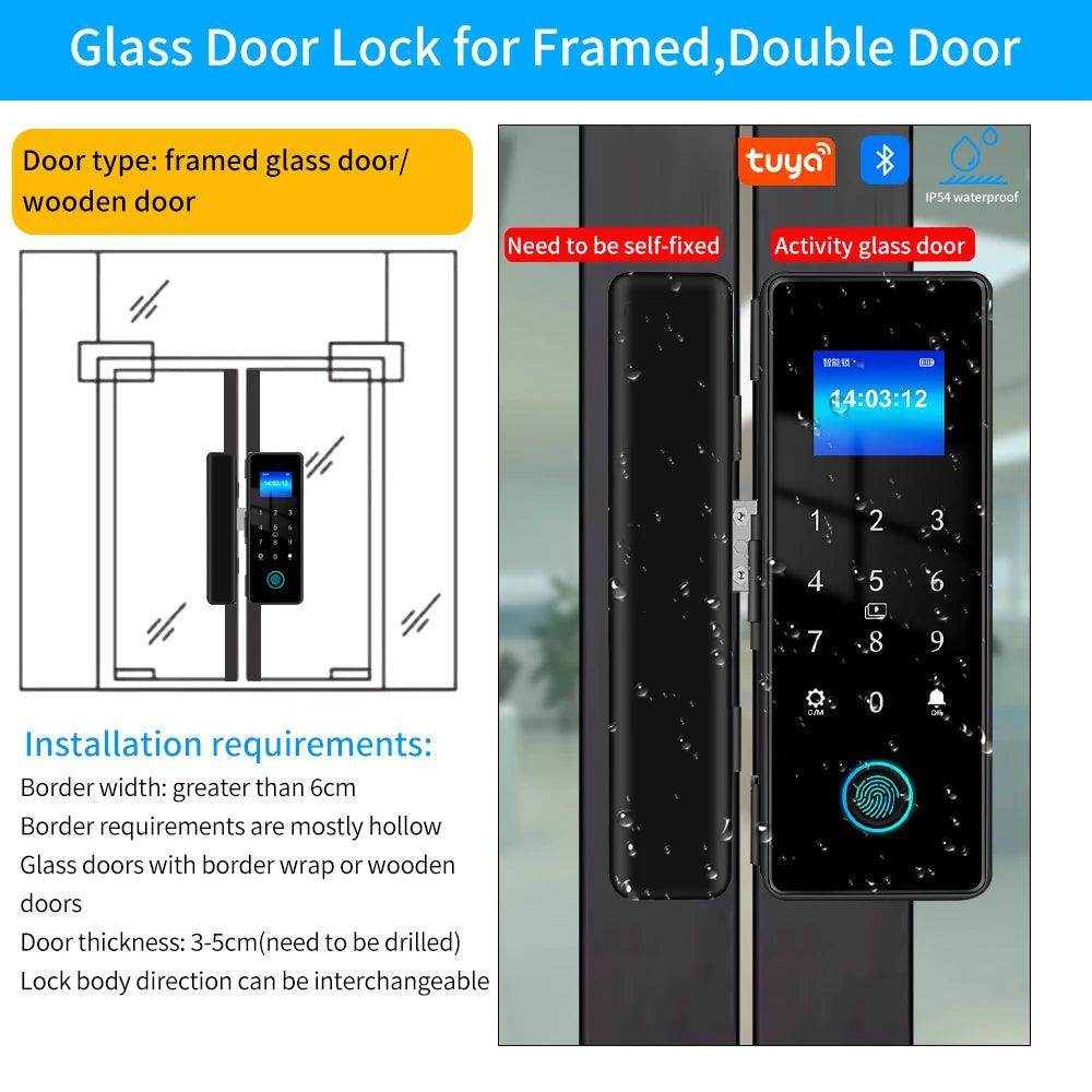 Glass Door Lock Bluetooth IP54, Fingerprint, Card, Code, App - P12 Hub Europe