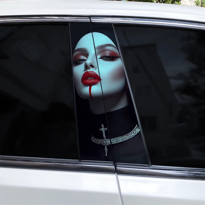 2pcs Smoking Nun Car Sticker Car B-Pillar Sticker DIY Car Door Pillar Decal Waterproof Decal Cover Scratched Decal Nun Sticker