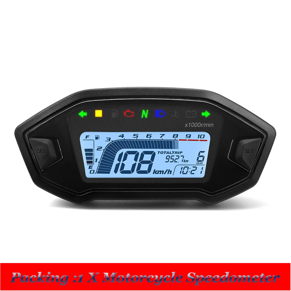 Newest Universal Motorcycle Speedometer 7 Colors Digital Meters Instrument LCD 13000rpm Tachometer Turn Signal Light Indicator