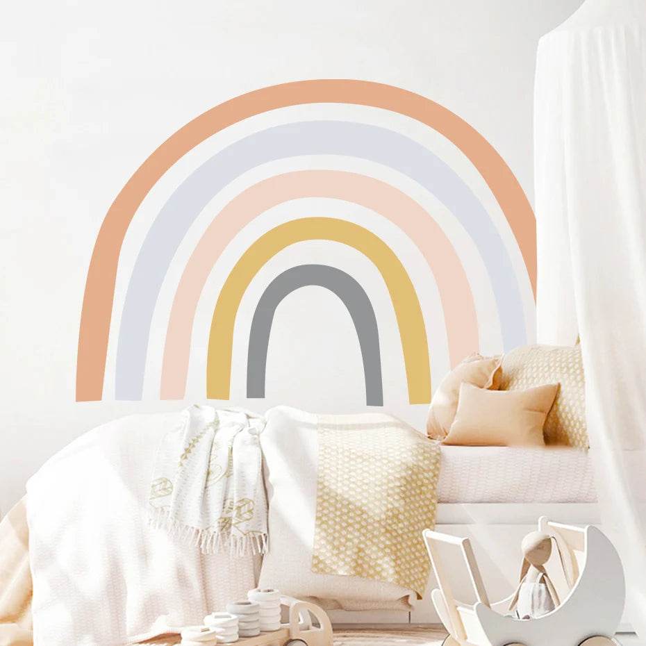 Boho Large Rainbow Beige Pink Watercolor Wall Sticker Vinyl DIY Removable Wall Decals Nursery Girls Room Playroom Home Decor - P12 Hub Europe