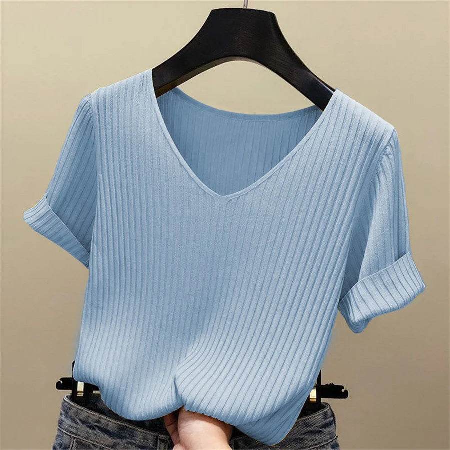 Summer Women's Knitted V-Neck Blouse - P12 Hub Europe