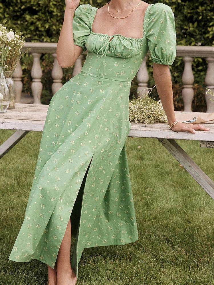 Floral Puff Sleeve Midi Dress Elegant Summer - P12 Hub Europe