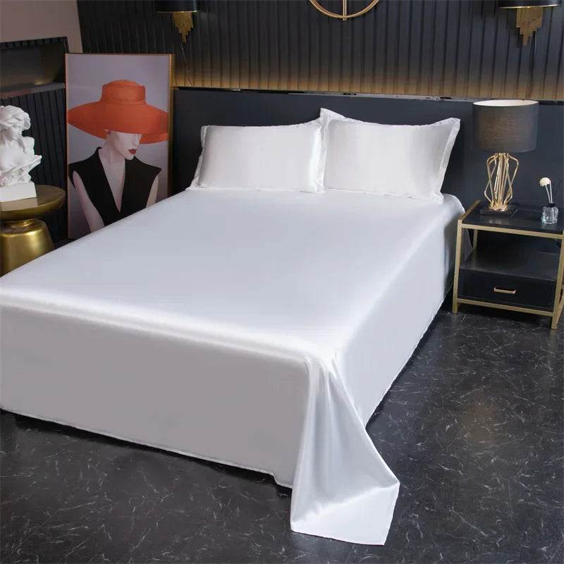 Silky Cooling Bed Sheet with 2 Pillow Cases Luxury Ice Silk Feel Twin Queen Flat Sheet Set Soft and Hypoallergenic Satin Sheets - P12 Hub Europe