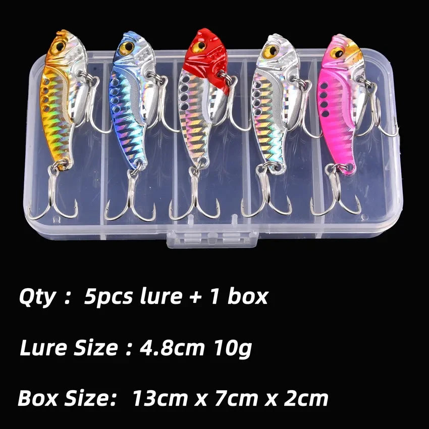 Aorace 5pcs/box Metal VIB 3/7/10/15/20g Fishing Lure Vibration Spoon Hard Baits Crankbait Wobbler Swimbait Cicada VIB Tackle