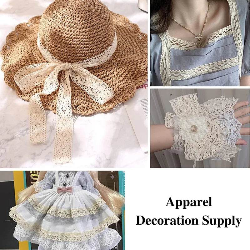 5 Meters Cotton Lace Trim Ribbon Beige Sewing Trim Lace Ribbon Crochet Lace Fabric DIY Wedding Party Craft Christmas Gift Decor - P12 Hub Europe