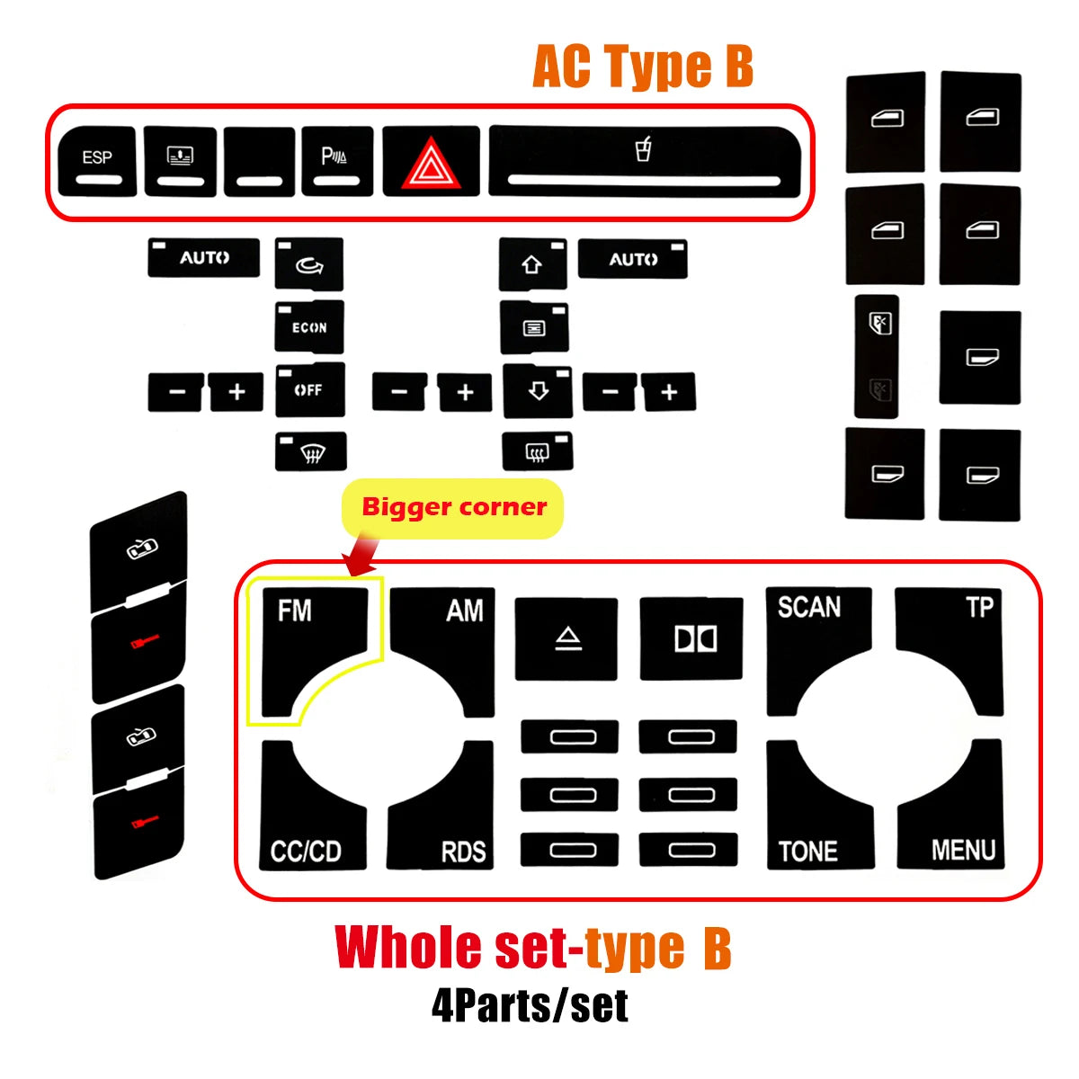 For Audi A4 B6 B7 Repair Sticker 2000 To 2008 Power Window Switch Button Repair Kit For Dashboard Panel ESP Alarm Climate Button