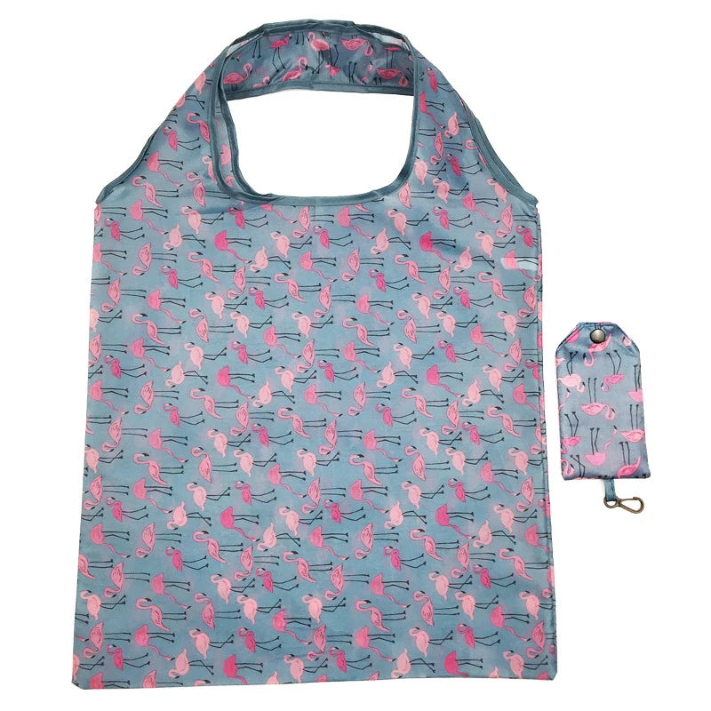 Fashion Printing Foldable Eco-Friendly Shopping Bag Tote Folding Pouch Handbags Convenient Large-Capacity For Travel Grocery Bag