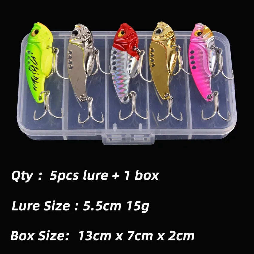 Aorace 5pcs/box Metal VIB 3/7/10/15/20g Fishing Lure Vibration Spoon Hard Baits Crankbait Wobbler Swimbait Cicada VIB Tackle