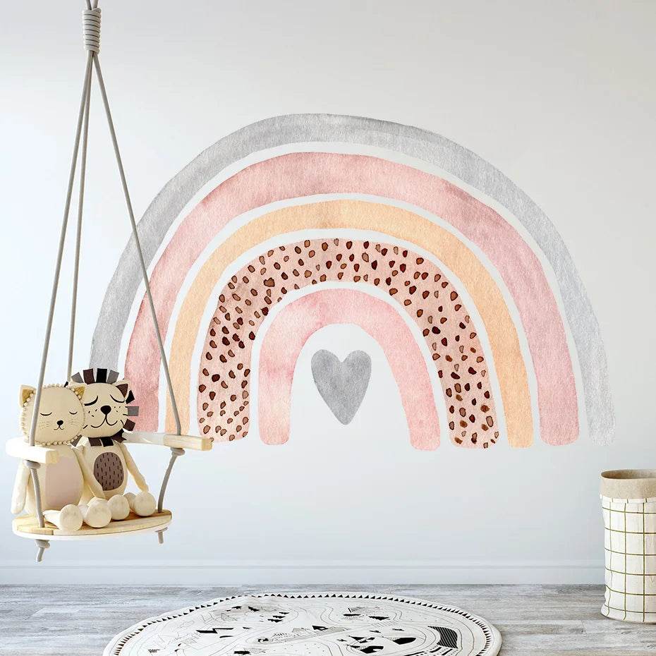 Boho Large Rainbow Beige Pink Watercolor Wall Sticker Vinyl DIY Removable Wall Decals Nursery Girls Room Playroom Home Decor - P12 Hub Europe