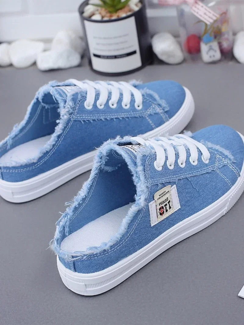 2024 New Spring Summer Women Canvas Shoes flat sneakers women casual shoes low upper lace up white shoes