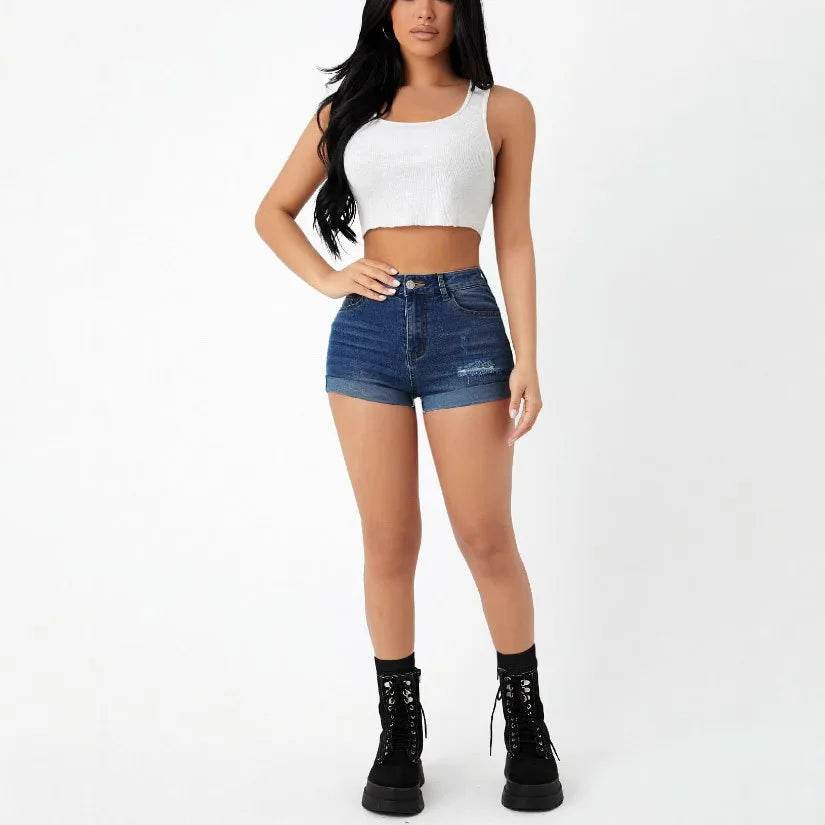 Women's Ripped High-Waist Denim Shorts - P12 Hub Europe