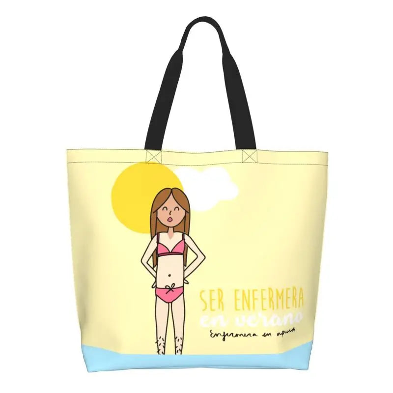 Cartoon Doctor Nurse Enfermera En Apuros Grocery Bags Large Capacity Aesthetic Merch For Woman Street Shoulder Bag