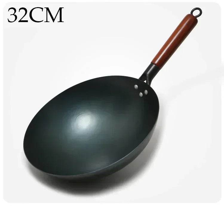 2024 New Chinese Traditional Iron Wok Handmade Large Wok&Wooden Handle Non-stick Wok Gas Cooker Pan Kitchen Cookware Iron Pot - P12 Hub Europe