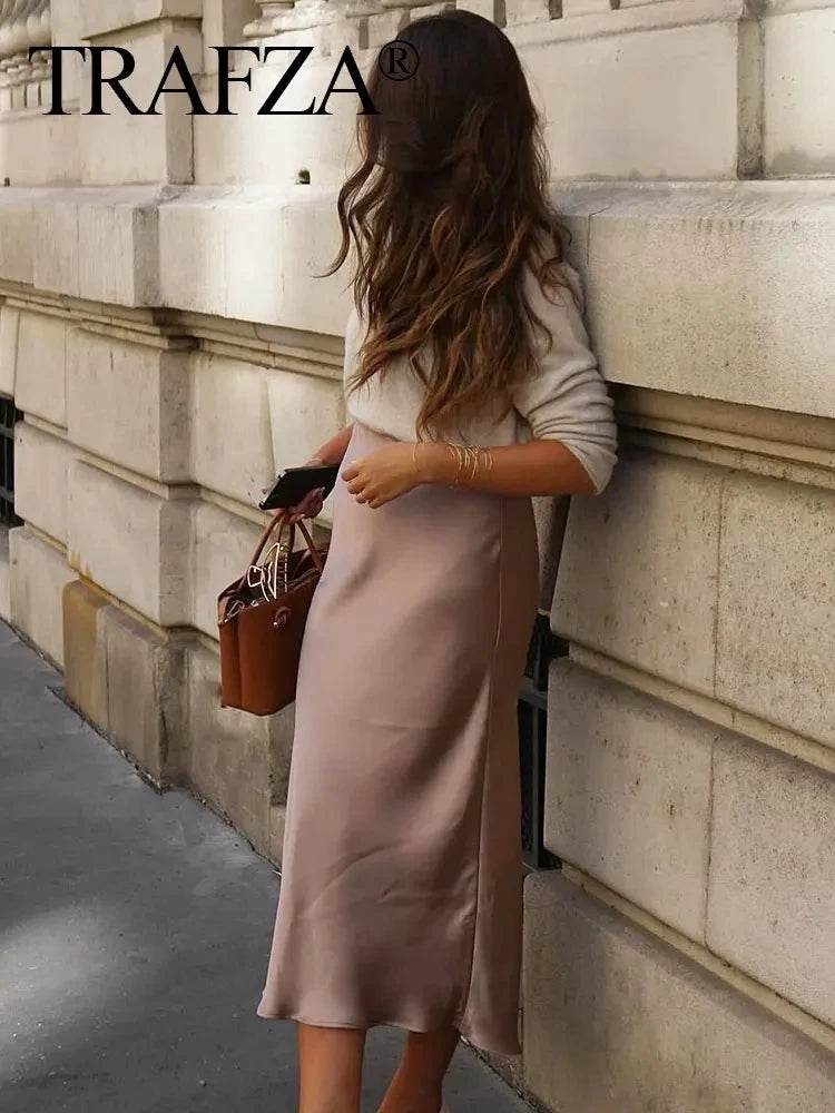 Women's Y2K Satin Midi Skirt - P12 Hub Europe