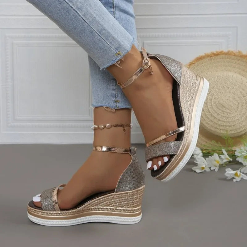 2024 New Summer Women Wedges Sandals Fashion Solid Color Shoes for Women High Heels Platform Designer Sandals Zapatos De Mujer