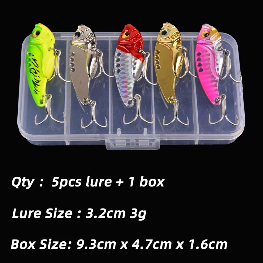 Aorace 5pcs/box Metal VIB 3/7/10/15/20g Fishing Lure Vibration Spoon Hard Baits Crankbait Wobbler Swimbait Cicada VIB Tackle