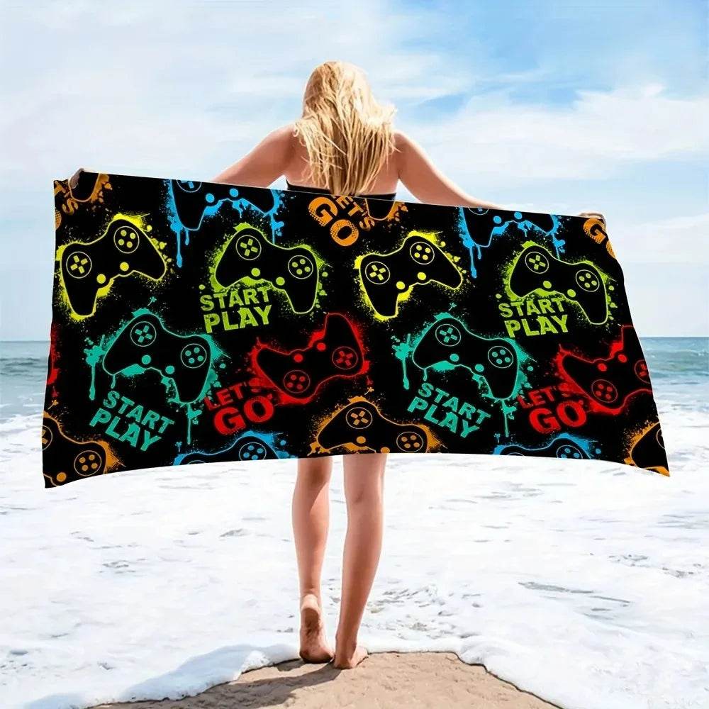 Game Handle Large Beach Towel - Super Absorbent, Quick Dry, Modern Design for Beach and Pool, Easy Care - P12 Hub Europe