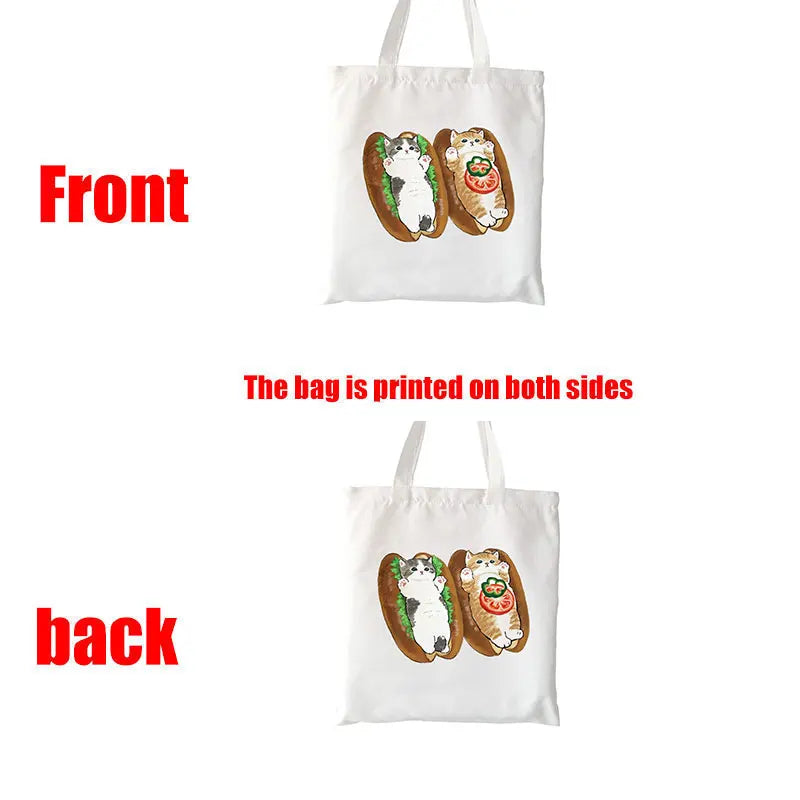 Kawaii Cats Cartoon Manga Tote Bag Beach Bag Shopper Bags Handbags Canvas Shoulder Bags Woman Shopping Bags High Capacity