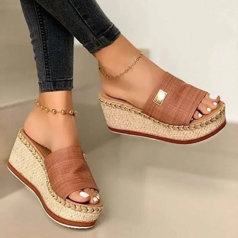 Womens High Heel Sandals Ladies Thick Bottom Casual Slippers Summer New Wedges Sandals Female Shoes Women Platform Mules Slipper
