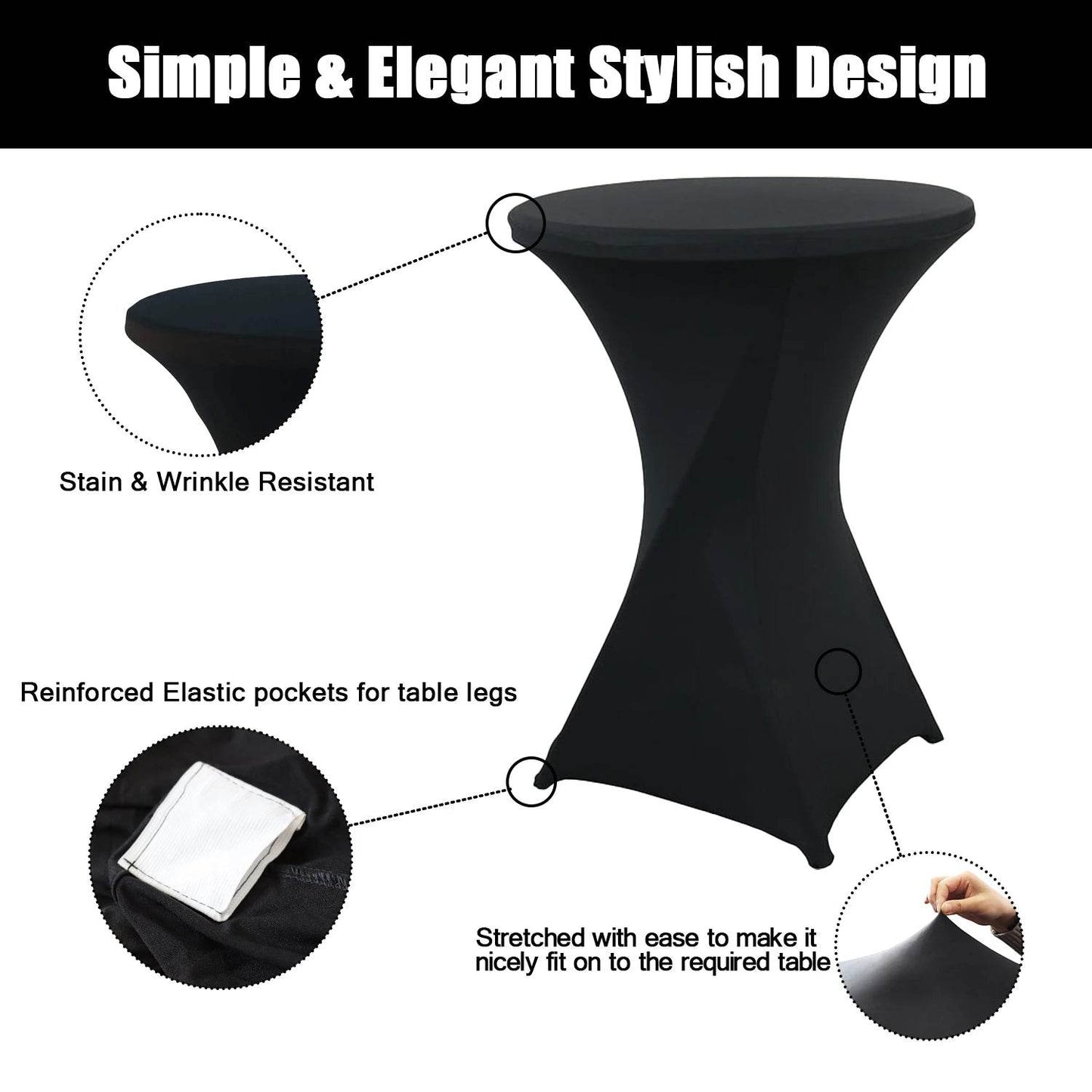 1Pc Round Cocktail Table Cover, Spandex Stretch Table Cloth for Bar Party Wedding Birthday Banquet - P12 Hub Europe