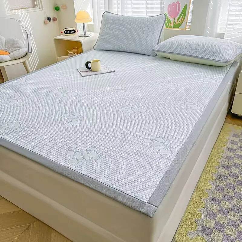 Jacquard Cartoon Bear Cooling Feel Bed Sheet Ice Silk Summer Bedspread Single Queen King Size Elastic Band Fixed Fitted Cover - P12 Hub Europe