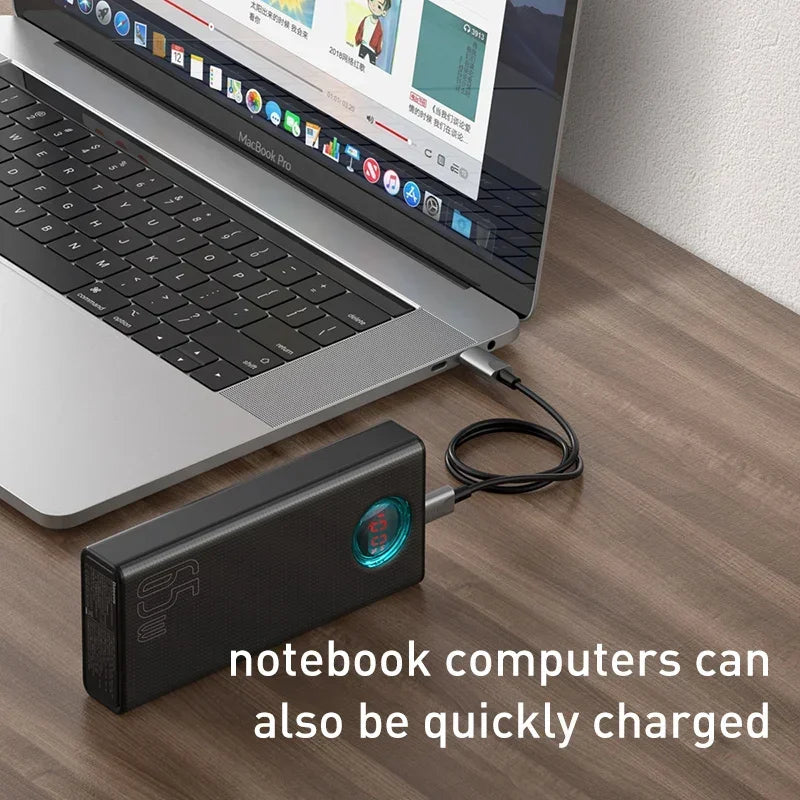 Baseus 65W Power Bank 30000mAh PD Quick Charge FCP SCP Powerbank Portable External Charger For Smartphone Laptop iPhone Tablet