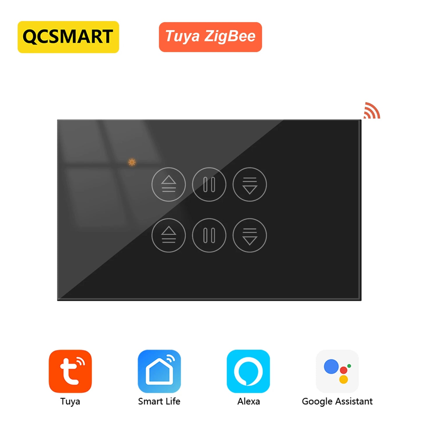 QCSMART ZigBee 3.0 Dual Curtain Roller Shutter US Standard Switch Tuya Smart Life App Remote Control Home Assistant Alexa DIY