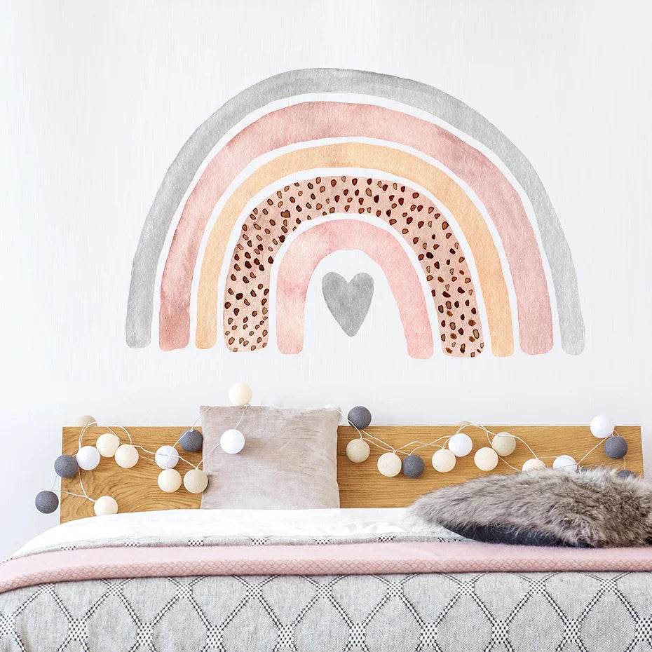 Boho Large Rainbow Beige Pink Watercolor Wall Sticker Vinyl DIY Removable Wall Decals Nursery Girls Room Playroom Home Decor - P12 Hub Europe