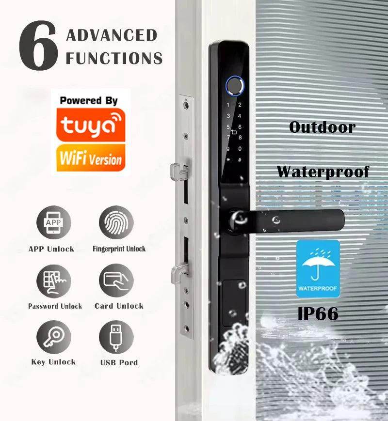 WiFi Sliding Door Lock | IP66, Fingerprint, Card, Code, Glass/Aluminum - P12 Hub Europe