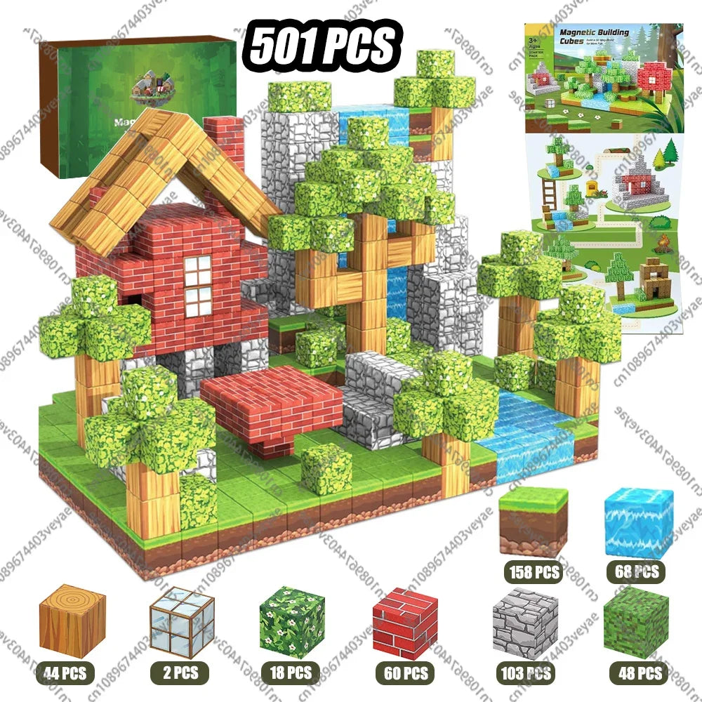 Magnetic Building Blocks Toys Build Mine World Magnet Cube Set for Kids 3+ DIY Models Children STEM Sensory Toys Holiday Gift