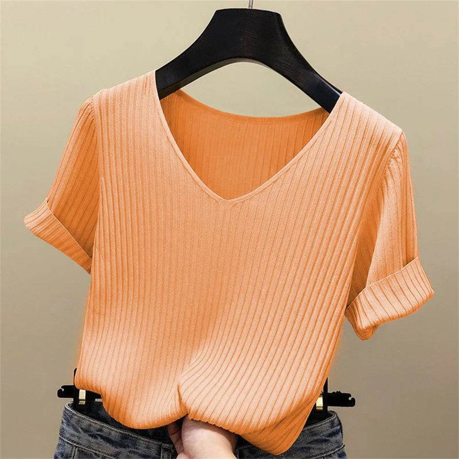 Summer Women's Knitted V-Neck Blouse - P12 Hub Europe