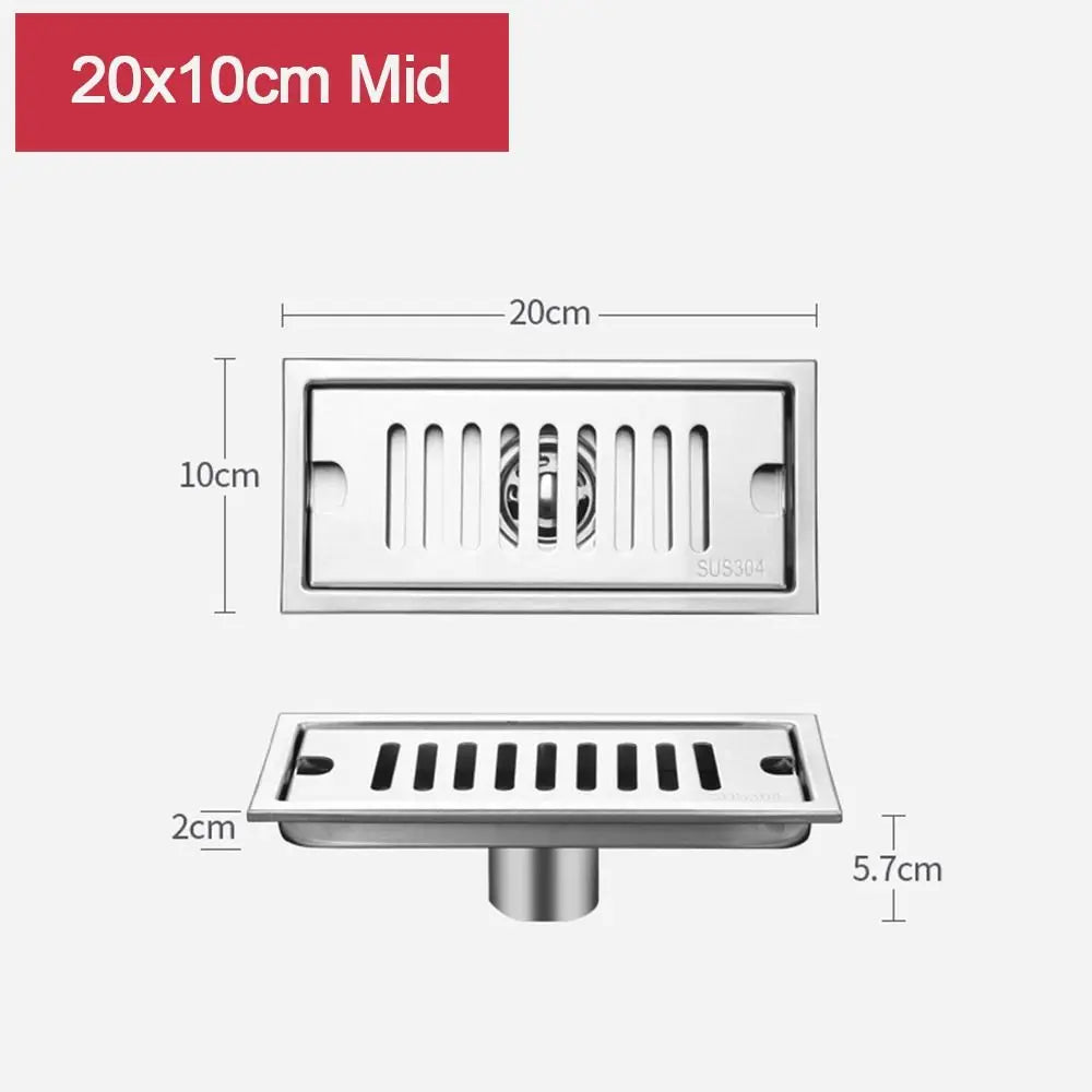 20/30/40/50cm Stainless Steel Shower Floor Drain Bathroom Rectangle Linear Floor Drainage Floor Drain with Strainer Cover