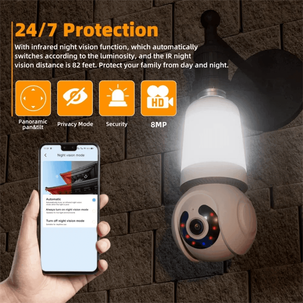 Camera 4K WiFi Bulb 8MP, Color Night Vision, AI Track - P12 Hub Europe