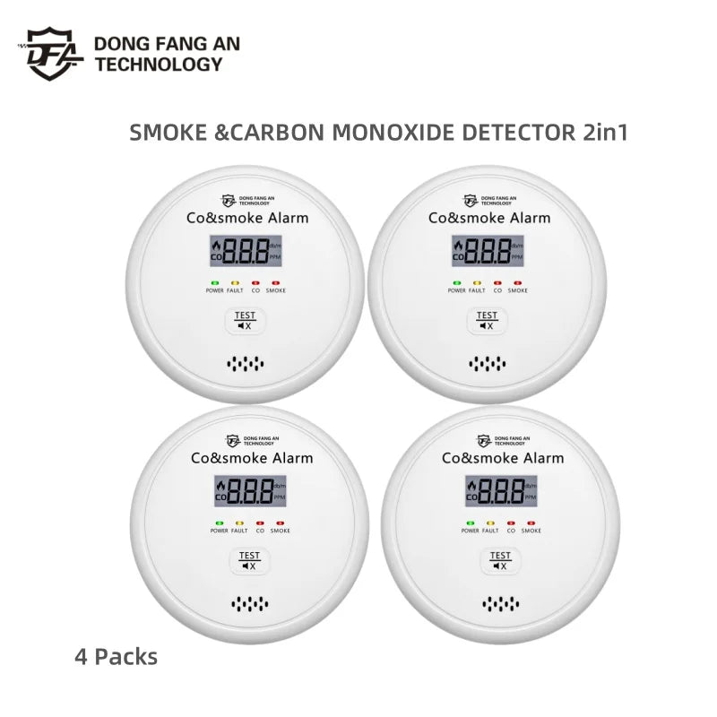 DFA 2 in 1 Standalone Smart Co & Smoke Detector Alarm Carbon Monoxide Parlor Room Kitchen Shop Fire 85 dB Sound Sensor Alert