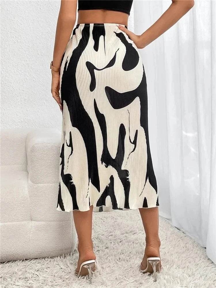 Autumn Pleated Graphic Midi Skirt - P12 Hub Europe
